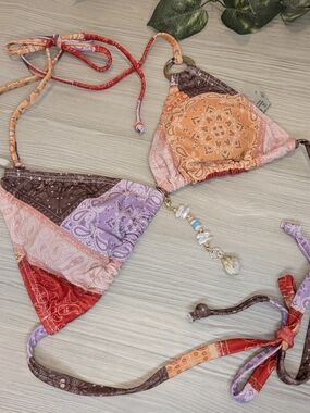 Boho Patchwork Bandana Triangle Bikini Top - Multicolor